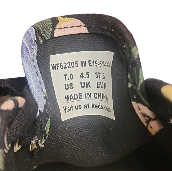 KEDS X RIFLE PAPER Company Botanical Champion Sneakers Women Size 7 Black Floral - Picture 8 of 9